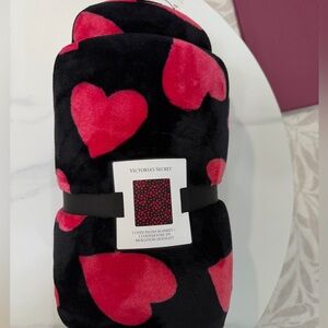 Victoria's Secret Black Blanket with Pink Hearts